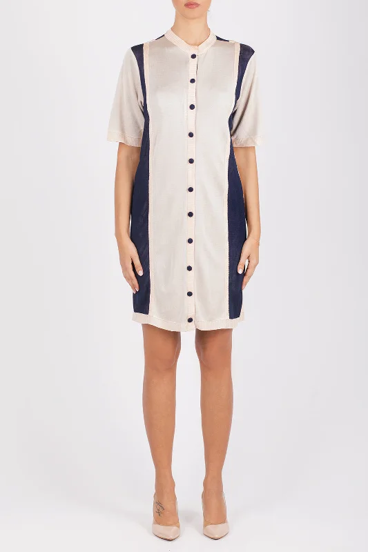 Mini dress with pockets-Short, two-colour dress