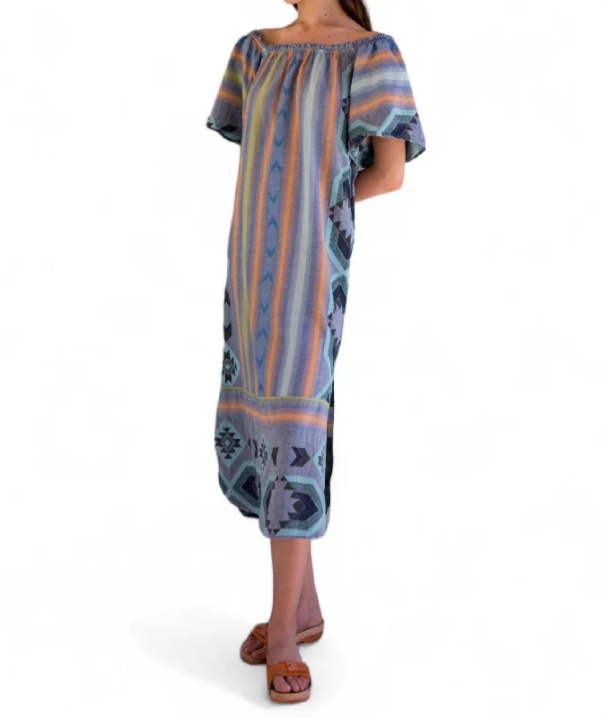 Maxi dress with tulip hem-Ana Maxi Tunic Dress In Blue Tones