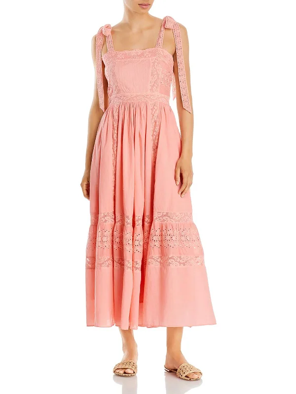 Chic belted midi dress-Ayala Womens Cotton Eyelet Midi Dress