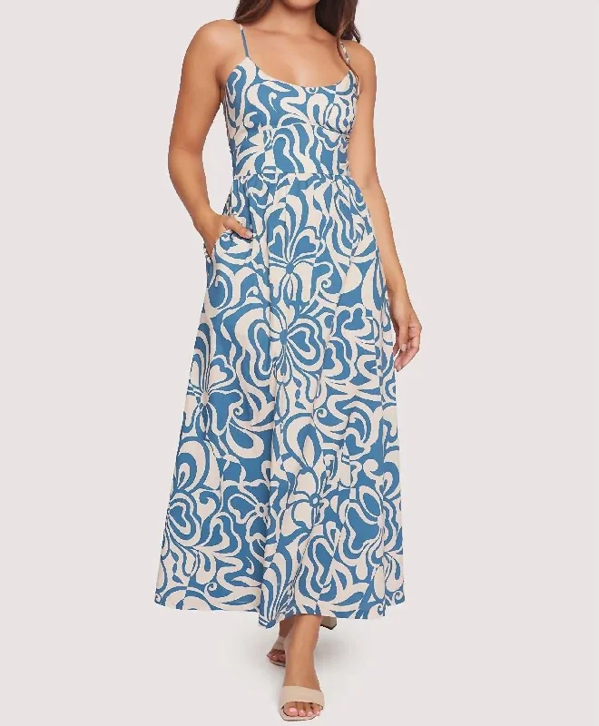 Maxi dress with side pockets-Milos Cove Maxi Dress In Blue/white Floral