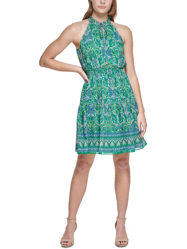 Animal motif midi dress-Womens Smocked Midi Fit & Flare Dress