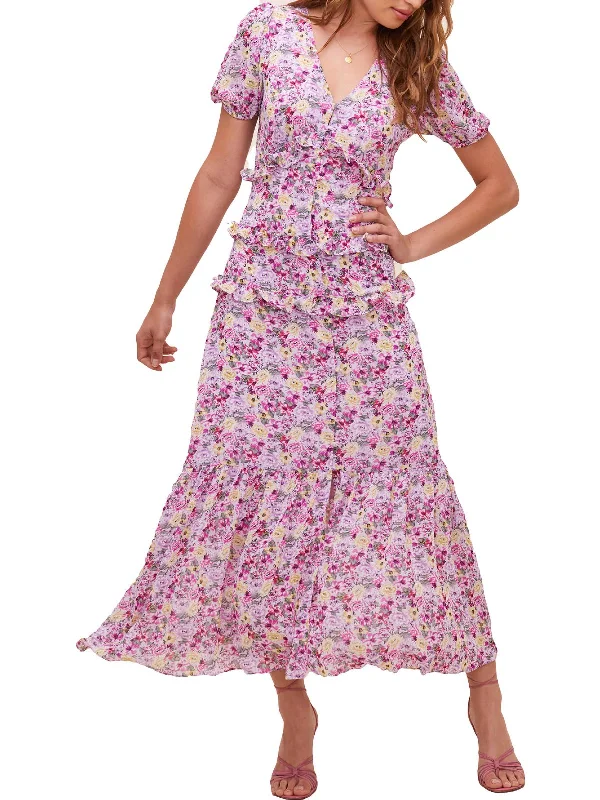 Maxi dress with smocked waist-Priscilla Womens Tiered Floral Maxi Dress