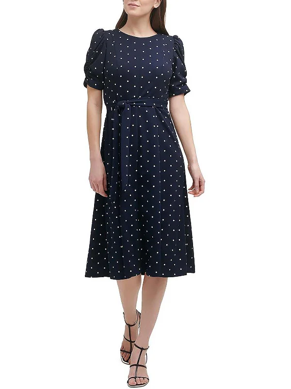 Loose fit midi dress-Womens Knit Polka Dot Midi Dress