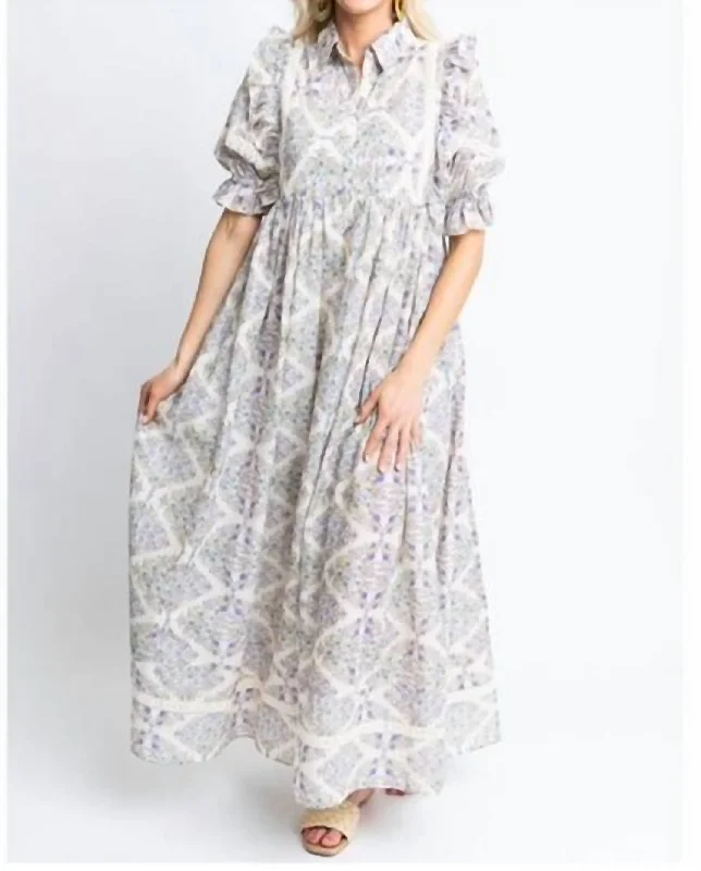 Maxi dress with smocked waist-Emma Puff Sleeve Maxi Dress In Boho Floral