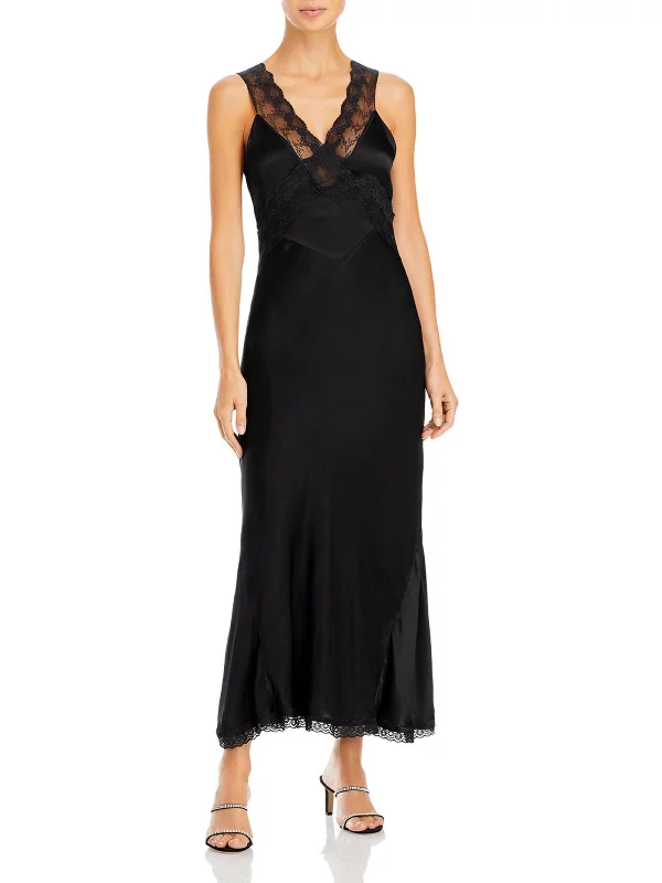 Maxi dress with peplum detail-Mendez Womens Lace Trim Long Slip Dress