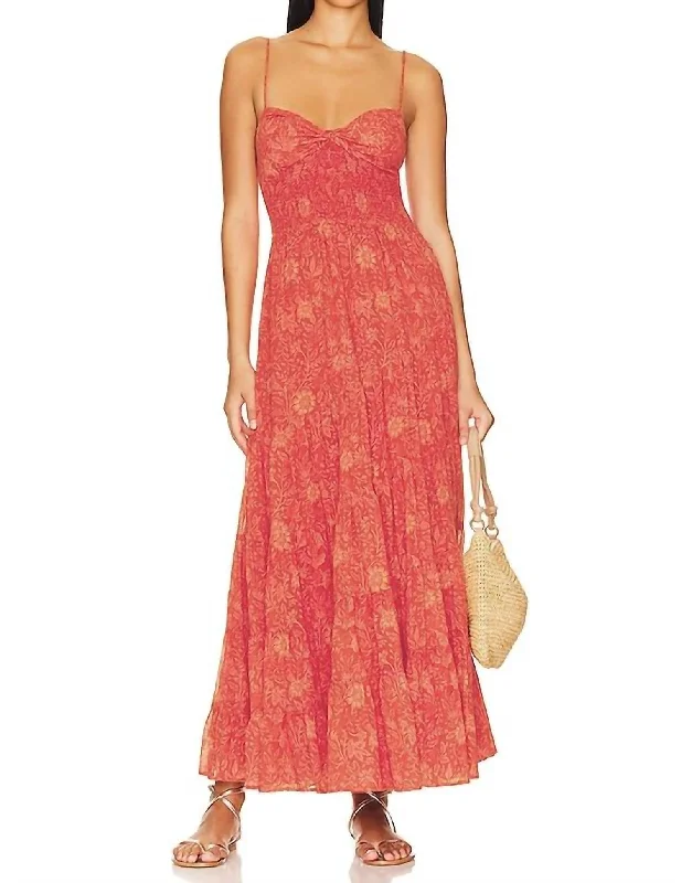 Maxi dress with side slit-Sundrenched Printed Maxi Dress In Hot Pink Combo