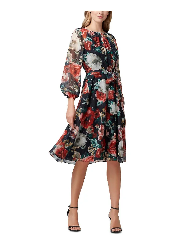 Geometric pattern midi dress-Womens Floral Print A-Line Midi Dress