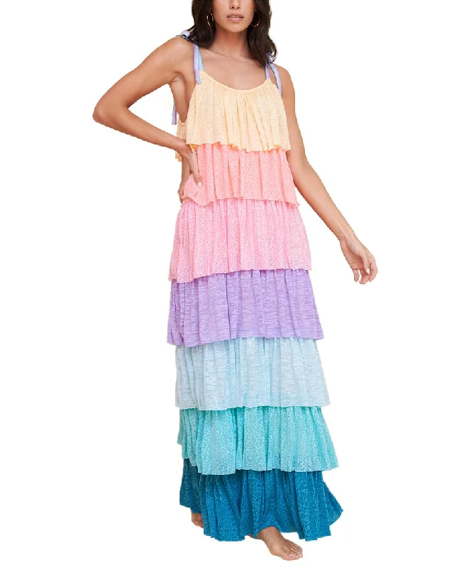 Maxi dress with keyhole back-Pitusa Rainbow Tiered Maxi Dress