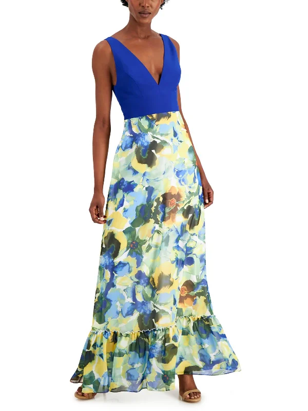 Maxi dress with sporty look-Womens Floral Print Long Maxi Dress