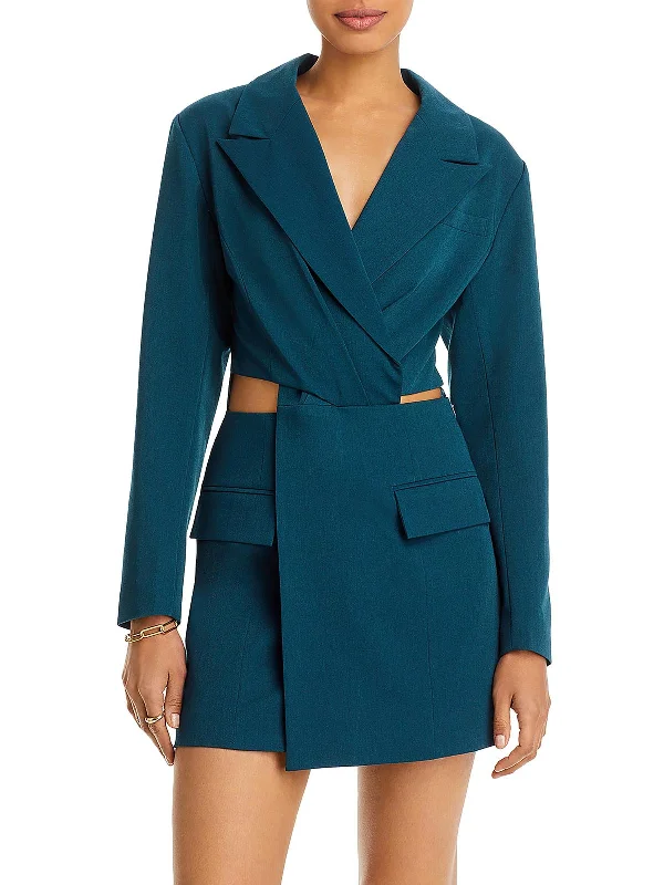 Tie-waist mini dress-Womens Blazer Short Mini Dress