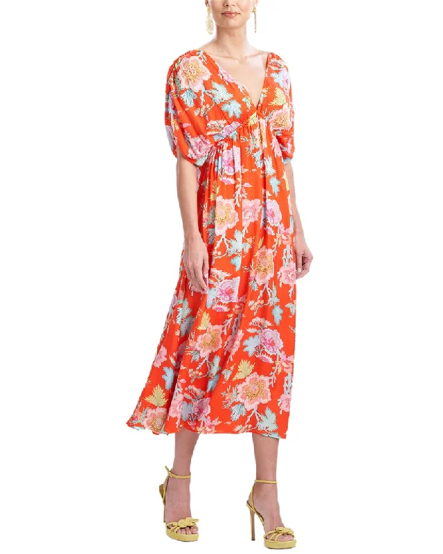 Maxi dress with handkerchief hem-Natori Beads Silk Maxi Dress