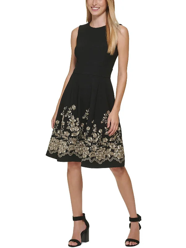 Mini dress with ribbed texture-Petites Womens Embroidered Mini Fit & Flare Dress