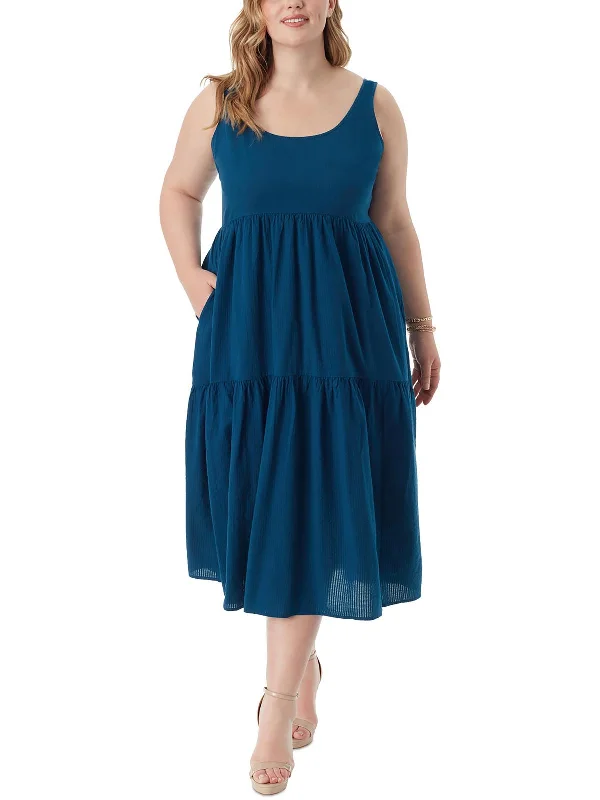 Maxi dress with peplum detail-Plus Cheryl Womens Tiered Seersucker Maxi Dress