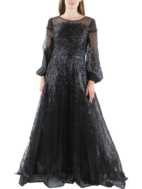 Maxi dress with cap sleeves-Womens Sequined Maxi Evening Dress