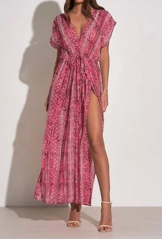 Maxi dress with cold shoulder-Lenni Maxi Cover Up Dress In Red