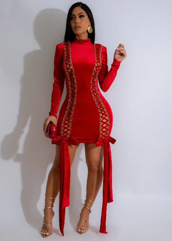 Mini dress with vintage vibes-Fierce Embrace Velvet Mini Dress Red