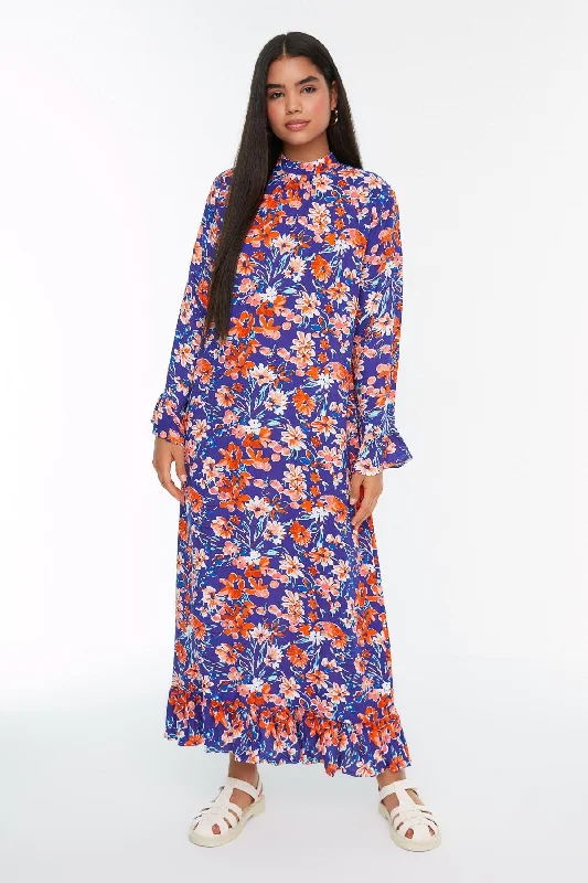 Maxi dress with bold stripes-Modest Maxi Floral Dress