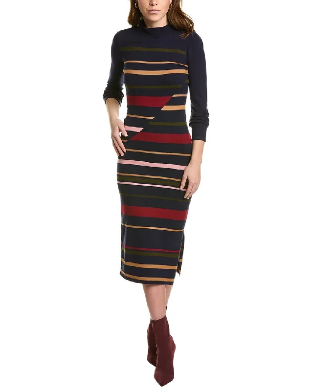 Midi dress with boat neckline-BCBGMAXAZRIA Striped Midi Sweaterdress