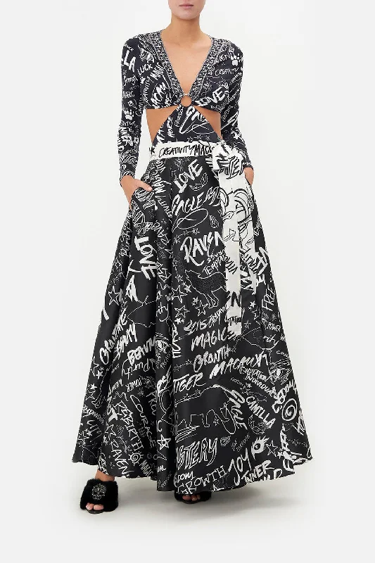 Maxi dress with cutouts-MAXI WRAP SKIRT SPIRIT SCRIBBLE