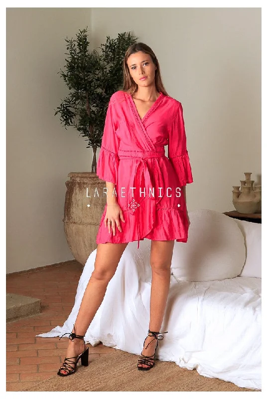 Mini dress with geometric design-Atara short raspberry dress