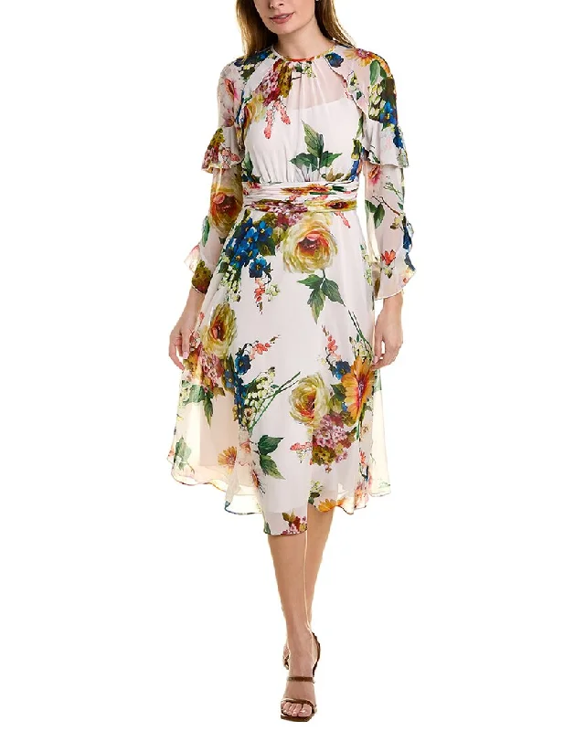 Tie-waist midi dress-Teri Jon by Rickie Freeman Floral Chiffon Midi Dress