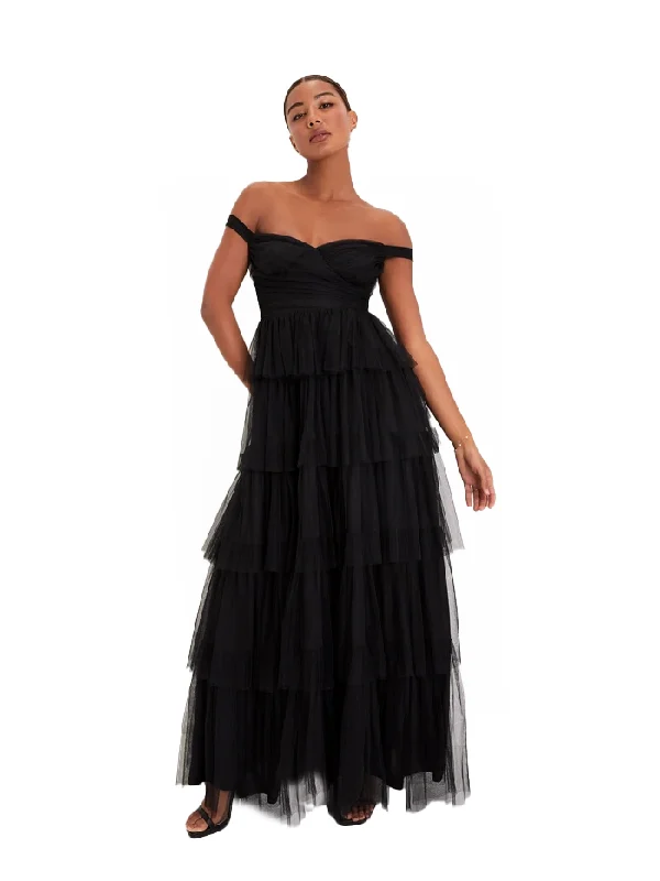 Maxi dress with handkerchief hem-S - lulus black off the shoulder tiered maxi dress