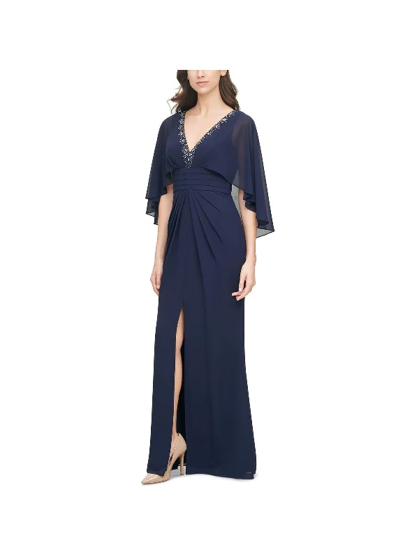 Relaxed fit maxi dress-Womens Beaded Neckline Maxi Evening Dress