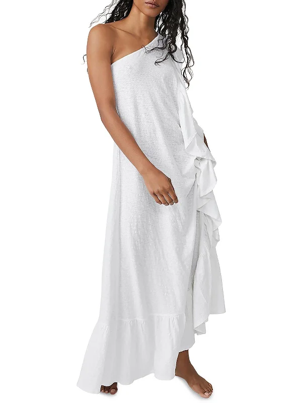 V-neck maxi dress-Elisa Womens Ruffled Long Maxi Dress