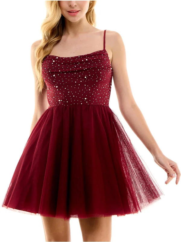 Mini dress with sweetheart bodice-Juniors Womens Party Mini Fit & Flare Dress