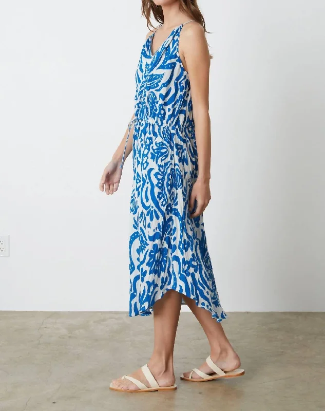 Maxi dress with zip front-Velvet Sasha Henna Gauze Printed Maxi In Blue