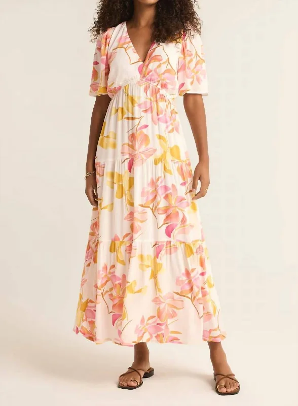 Sporty maxi dress-Kat Golden Hour Floral Maxi Dress In Sandstone