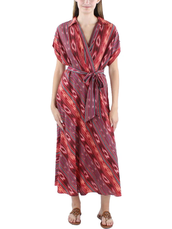 Maxi dress with elastic waist-Womens Striped Polyester Maxi Dress