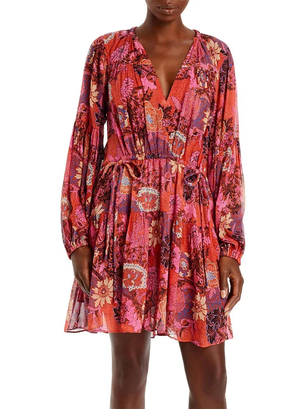 Mini dress with button-down front-Elise Womens Silk Floral Mini Dress