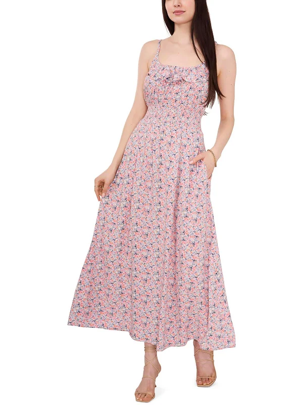 Maxi dress with high-low silhouette-Womens Floral Print Ruffled Maxi Dress