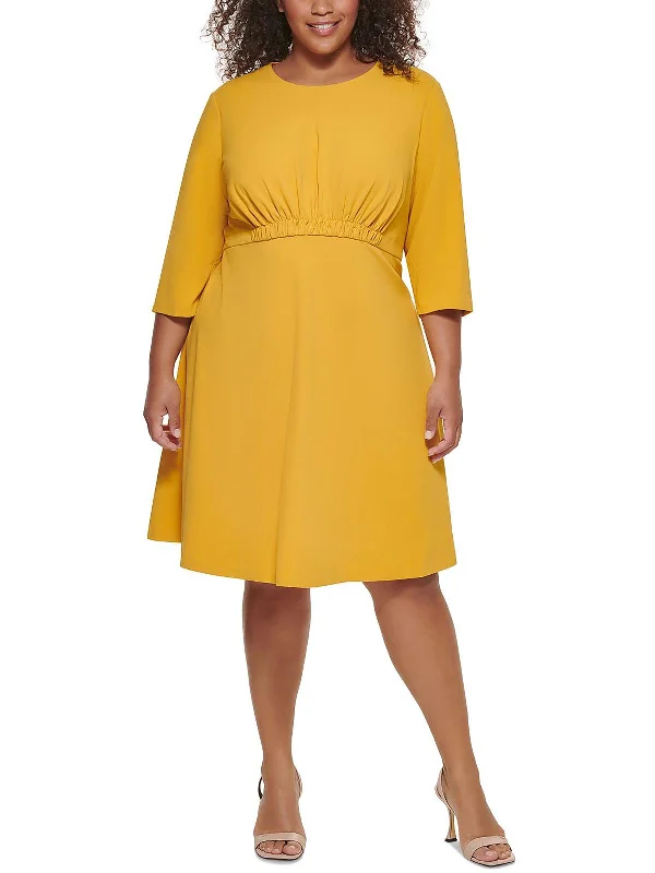 Sophisticated cocktail midi dress-Plus Womens Gathered Knee Length Midi Dress