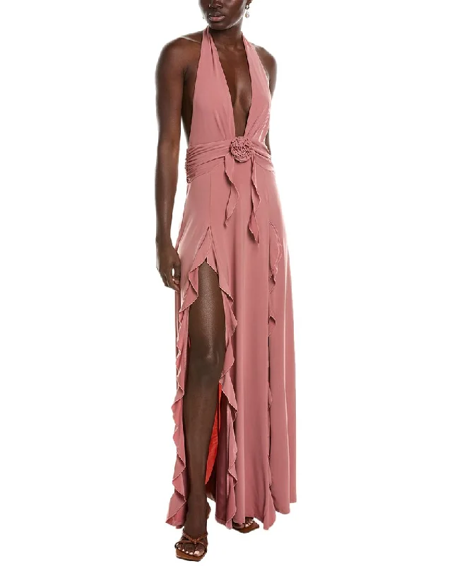 Maxi dress with intricate beading-WeWoreWhat Halter Ruffle Maxi Dress