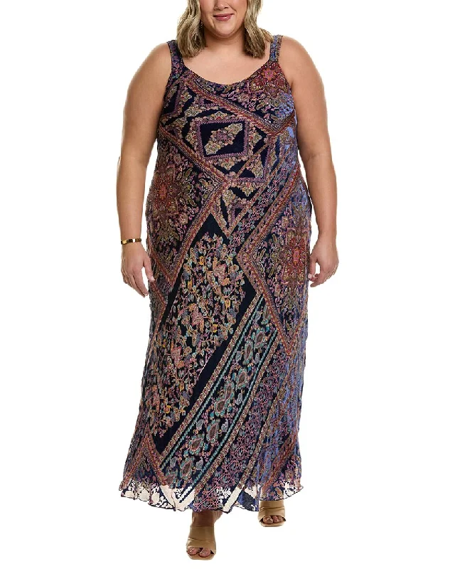 Maxi dress with tulip hem-Johnny Was Plus Omo Burnout Peony Silk-Blend Maxi Dress