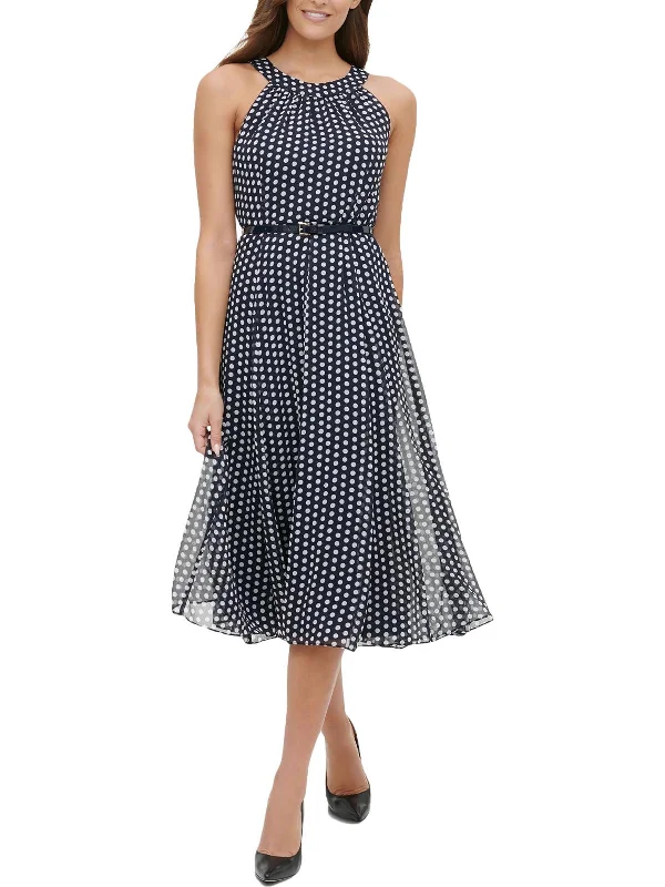 Maxi dress with slit-Womens Polka Dot Sleeveless Maxi Dress