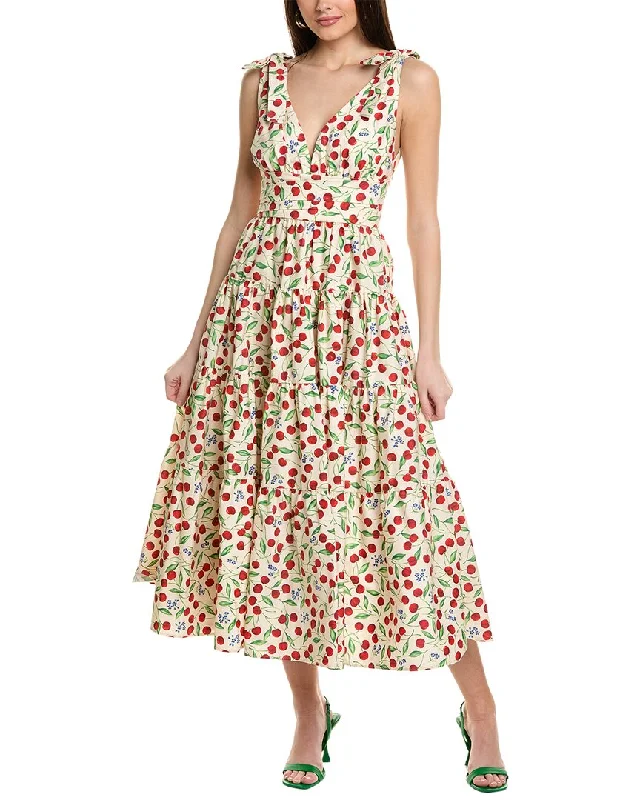 Maxi dress with elastic waist-Carolina Herrera Deep V-Neck Tiered Maxi Dress