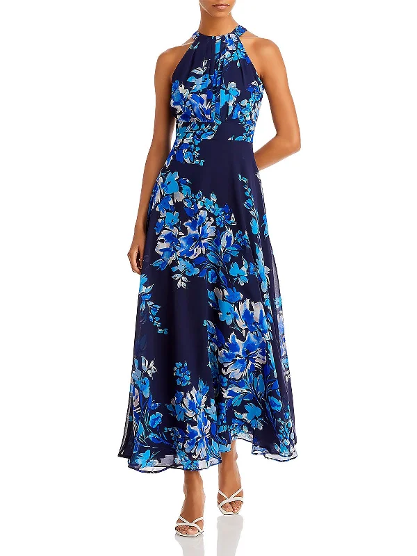 Maxi dress with abstract print-Womens Floral Print Maxi Halter Dress