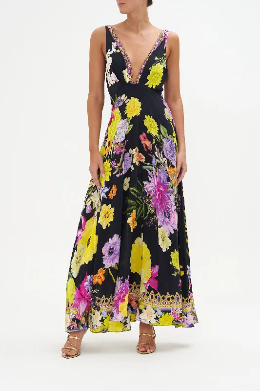 Maxi dress with zip front-PLUNGE NECK MAXI DRESS PEACE BE WITH YOU