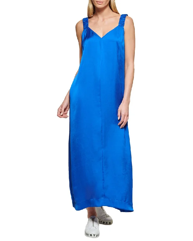 Pleated bodice maxi dress-DKNY Ruched Strap Maxi Dress