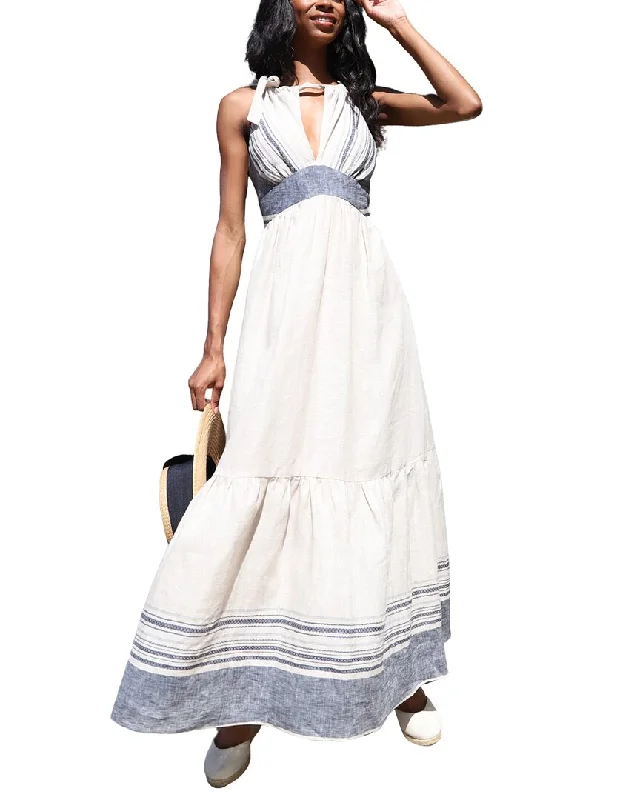 Maxi dress with ruffled neckline-Eva Franco Lamar Linen Maxi Dress