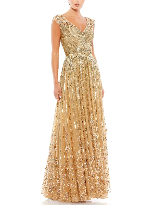 Maxi dress with cape sleeves-Womens Sequined Maxi Evening Dress