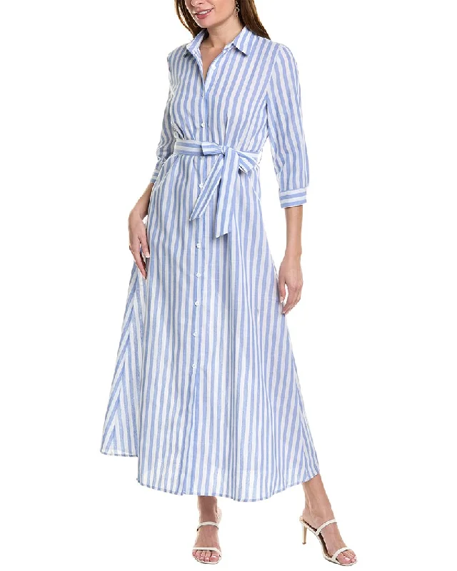 Casual long maxi dress-IPPONELLI  Striped Maxi Shirtdress