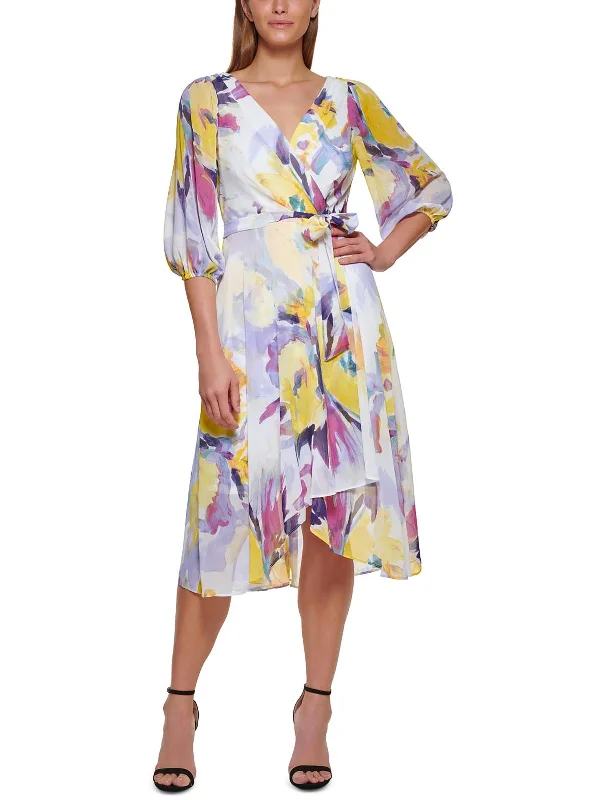 Summer casual midi dress-Womens Floral Print Calf Midi Dress