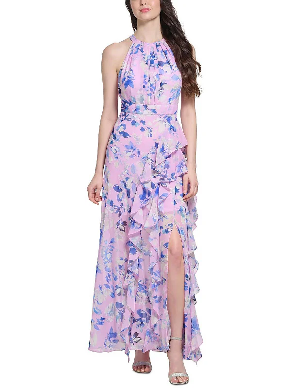 Maxi dress with art deco design-Womens Chiffon Floral Maxi Dress