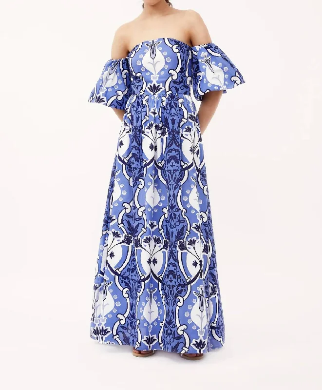 Maxi dress with ruching-Leah Maxi Dress In Como Blue