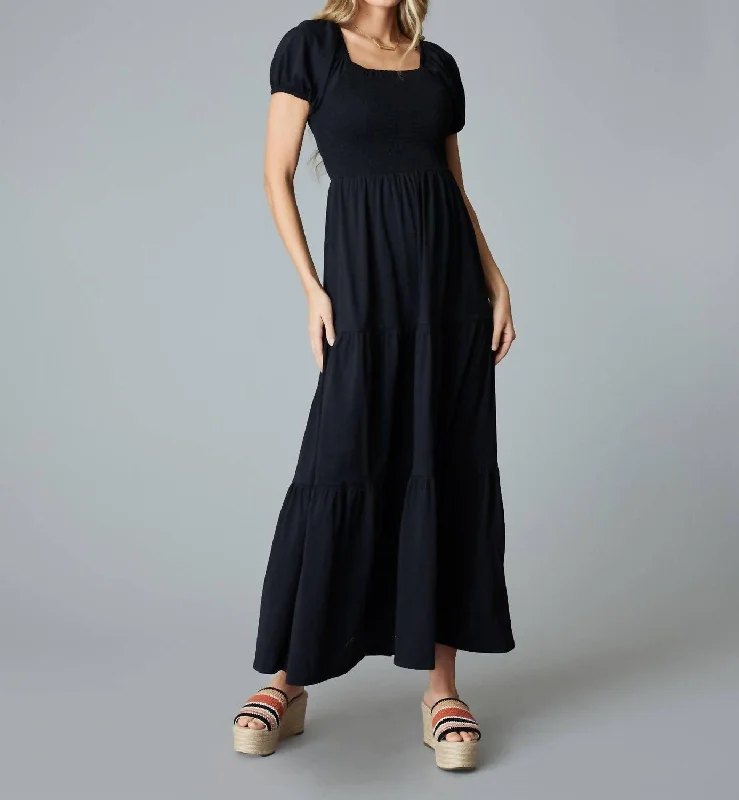 Maxi dress with knot front-Jade Tiered Maxi Dress In Black