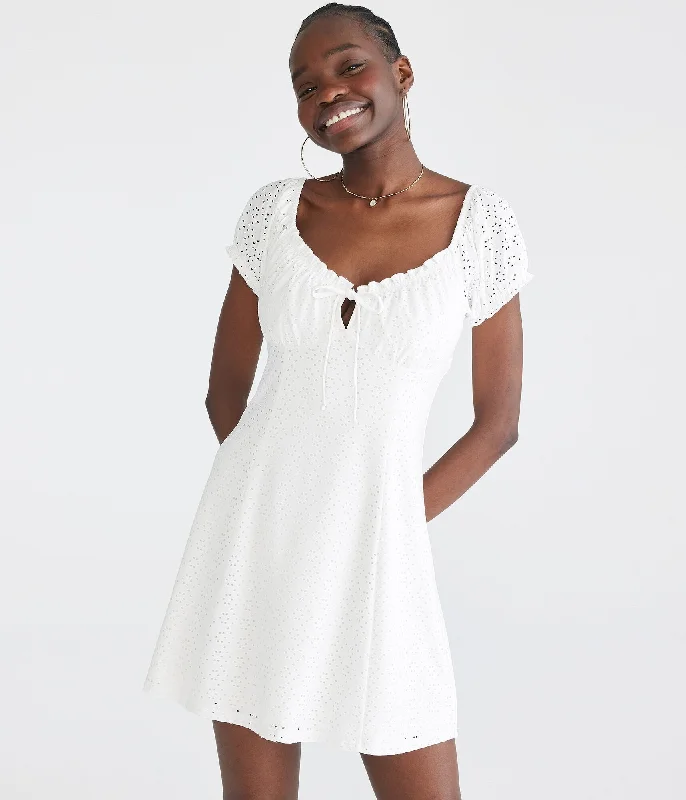 Wrap style mini dress-Aeropostale Solid Scoop-Neck Eyelet Fit & Flare Dress